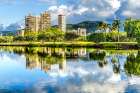 Ala Wai Canal reflection, Honolulu, Oahu, Hawaii. Art Print